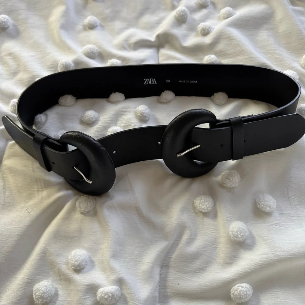 Zara Black Double Buckle Wide Belt